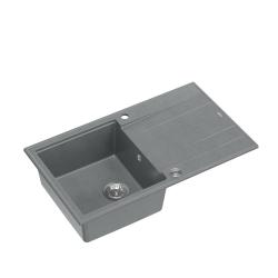 Quadri Luton grauer Granit-Aufbauspülbecken mit Abtropffläche, umkehrbar, 86x50cm, mit Edelstahlstopfen 1208967340