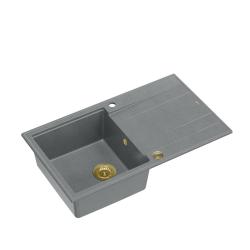 Quadri Luton graues Granit-Aufbauspülbecken mit Abtropffläche, umkehrbar 86x50cm, mit goldenem Stöpsel 1208967341