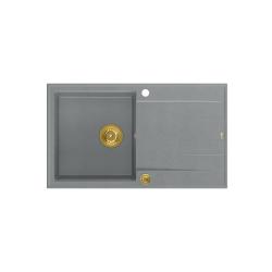 Quadri Luton graues Granit-Aufbauspülbecken mit Abtropffläche, umkehrbar 86x50cm, mit goldenem Stöpsel 1208967341