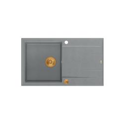 Quadri Luton graues Granit-Aufbauspülbecken mit Abtropffläche, reversibel, 86x50cm, mit Kupferstopfen 1208967342