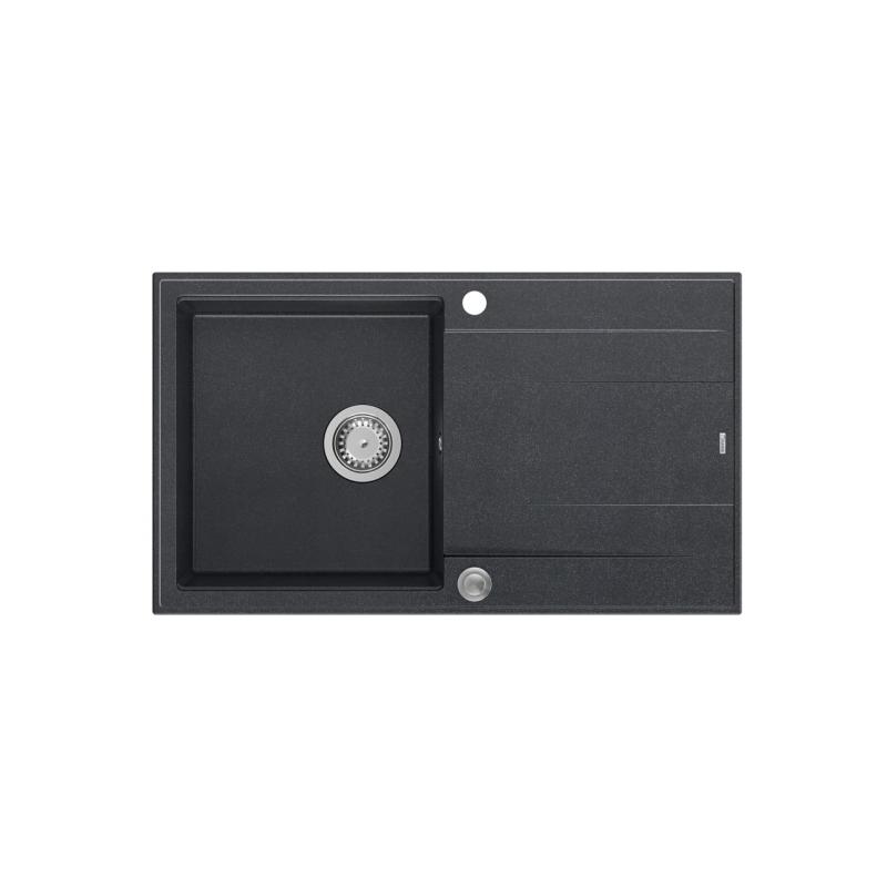 Quadri Luton anthrazitfarbenes Granit-Aufsatzspülbecken mit Abtropffläche, umkehrbar, 86 x 50 cm, mit Edelstahlstopfen 1208967343