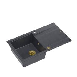 Quadri Luton anthrazit Granit Aufsatzspüle mit Abtropffläche, umkehrbar 86x50cm mit goldener Ablaufgarnitur 1208967344