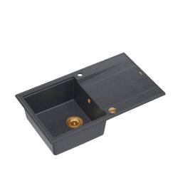 Quadri Luton anthrazit Granit Aufbauspüle mit Abtropffläche, umkehrbar 86x50cm mit Kupferstopfen 1208967345