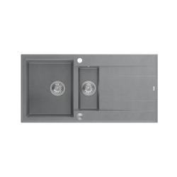 Quadri Luton grauer Granit-Aufbau 1,5 Spülbecken mit Abtropffläche, umkehrbar, 100x50 cm mit Edelstahlstopfen 1208967350