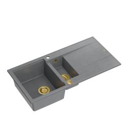 Quadri Luton grauer Granit-Aufbau 1,5 Spülbecken mit Abtropffläche, umkehrbar, 100x50 cm, mit goldenem Stopfen 1208967351