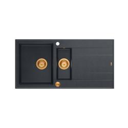 Quadri Luton anthrazit Granit Einbauspüle 1,5 Becken mit Abtropffläche, reversibel 100x50cm mit Kupferstopfen 1208967355