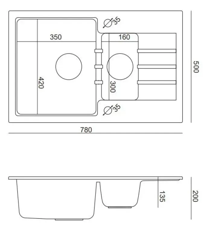 Quadri Cardigan anthrazit 1,5 Granit-Einbauspüle mit Abtropffläche, reversibel 78x50cm 1208967381