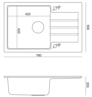 Quadri Cardigan grauer Granit-Einbauspüle mit Abtropffläche, umkehrbar, 78x50cm, 1208967382