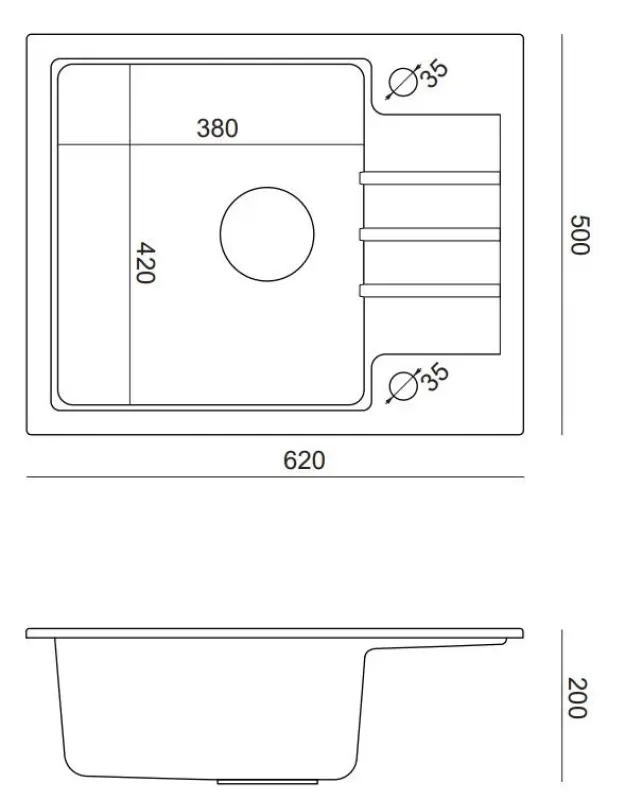 Quadri Cardigan Anthrazit Granit Einbauspüle mit Abtropffläche reversibel 62x50cm 1208967391