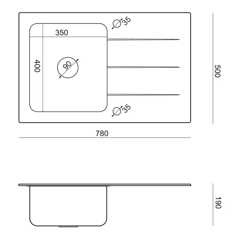 Quadri Glazz goldenes Einbauspülbecken mit Abtropffläche aus schwarzem Glas 78x50cm, umkehrbar 1208967407