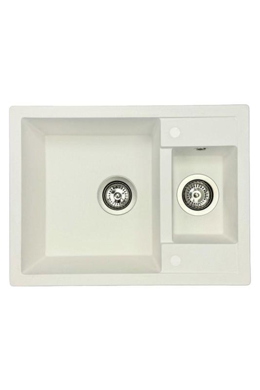 GraniteMy Smart extra flache 1,5 Granit-Aufsatzspüle weiß 58x44cm 1208967418