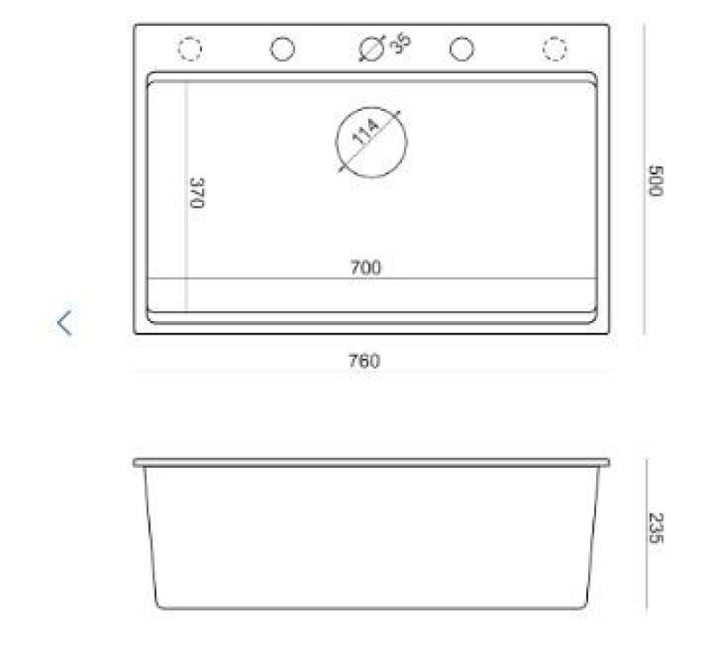Quadri Hard Rock mattschwarzes Granit-Aufbaubecken 76x50cm inklusive Kupferstopfen und Zubehör 1208967423