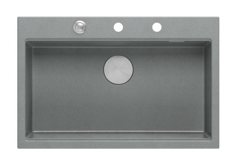 Quadri Hard Rock grauer Granit Aufsatz großes Spülbecken 76x50cm inklusive Edelstahlstopfen und Zubehör 1208967430