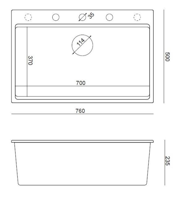 Quadri Hard Rock grauer Granit Aufsatzspüle große Spüle 76x50cm inklusive goldener Ablaufgarnitur und Zubehör 1208967432