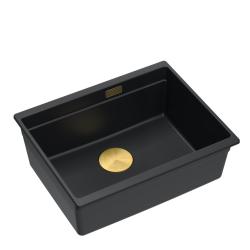 Quadri Newport II Granit Unterbau schwarz Spülbecken 560x450 mm mit goldenem Stopfen und Abdeckkappe 1208967449