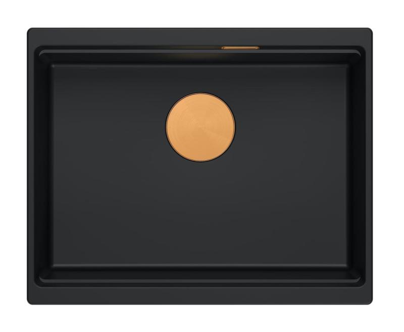 Quadri Newport II Granit-Unterbauspüle Schwarz 560x450mm mit Kupferstopfen und Abdeckkappe 1208967450.