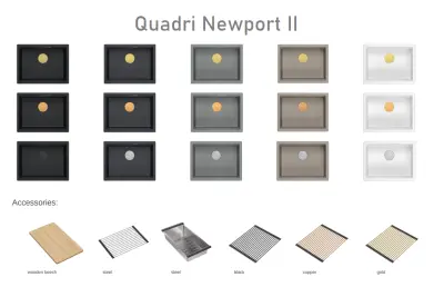 Quadri Newport II Granit Unterbauspüle Taupe 560x450mm mit Edelstahlstopfen und Ablaufkappe 1208967453