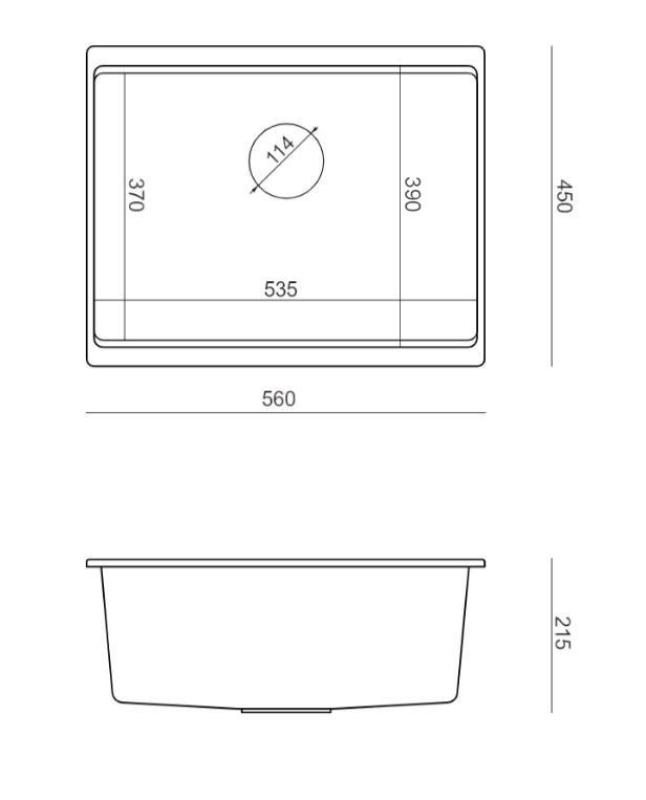 Quadri Newport II grey granite undermount sink 560x450mm with stainless steel plug and cap 1208967456