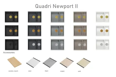 Quadri Newport II Taupe 1,5 Spülbecken Granit Aufsatz- und Unterbauspüle 555x460mm mit goldenem Stöpsel 1208967467