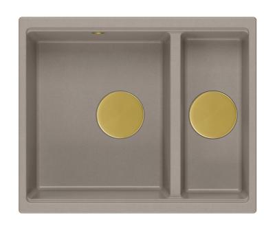 Quadri Newport II Taupe 1,5 Spülbecken Granit Aufsatz- und Unterbauspüle 555x460mm mit goldenem Stöpsel 1208967467
