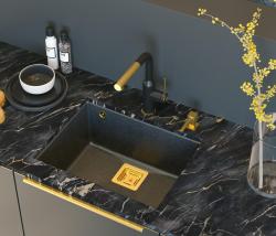 Quadri Quadrangle anthrazit Granit Unterbau-Spülbecken 55x42cm mit goldener Stopfen 1208967479