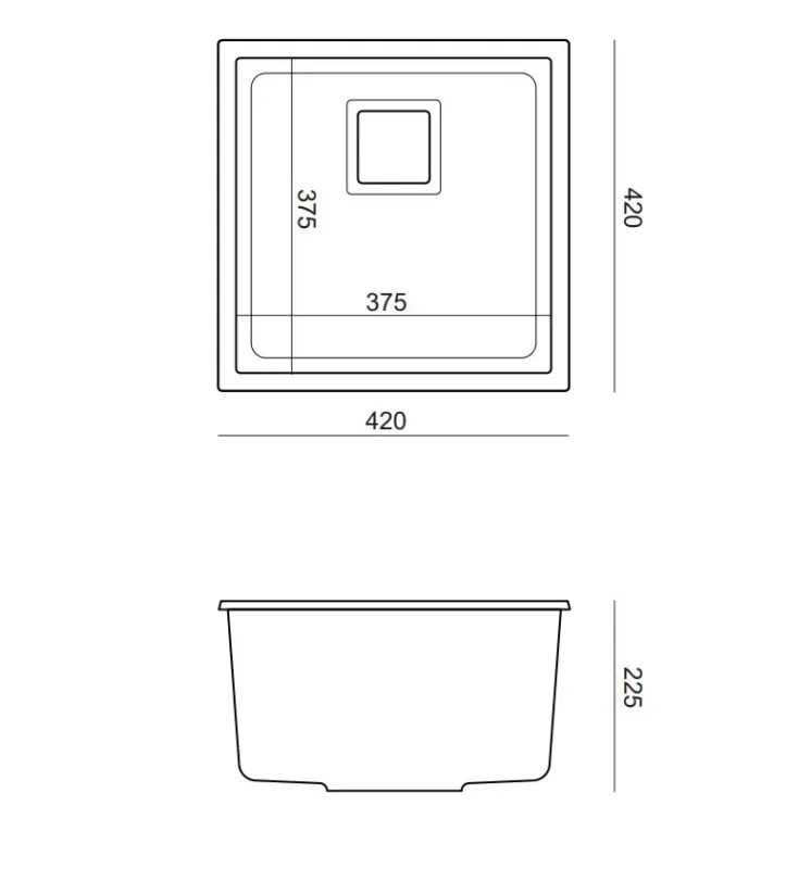 Quadri Quadrangle anthrazit Granit Unterbau Spülbecken 42x42cm mit Edelstahl Stopfen 1208967486
