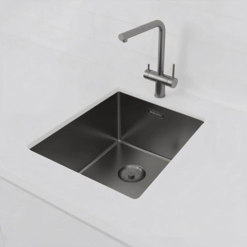 Pure.Sink Prestige Spüle PVD Gun Metal 34x40 cm 10mm Radius Unterbau, Flachbau und Aufsatzmontage PPG3440-61