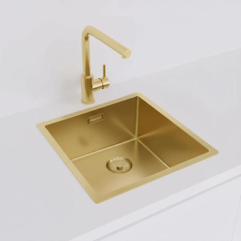 Pure.Sink Prestige Spüle 40x40 cm PVD Gold 10mm Radius Unterbau, Flachbau und Aufsatz PPG4040-60