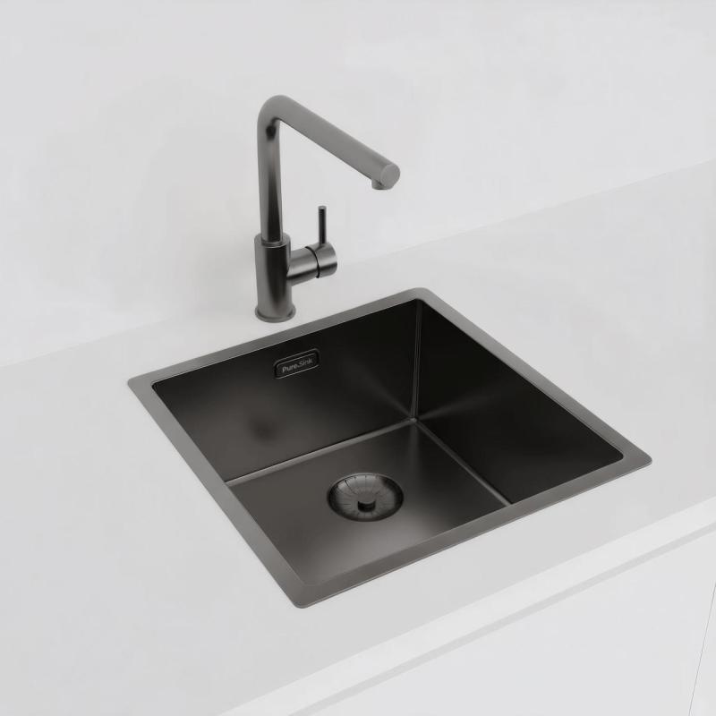 Pure.Sink Prestige Spüle 40x40 cm PVD Gun Metal 10 mm Radius Unterbau, Flachbau und Aufsatz PPG4040-61