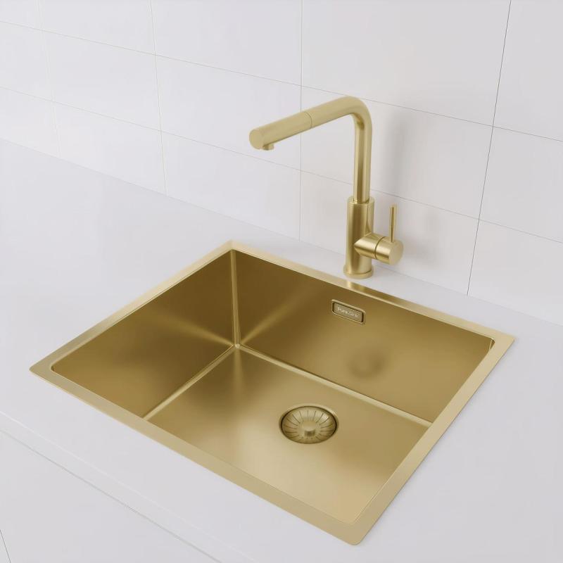 Pure.Sink Prestige Spüle 50x40 cm PVD Gold 10 mm Radius Unterbau, Flachbau und Aufbau PPG5040-60.
