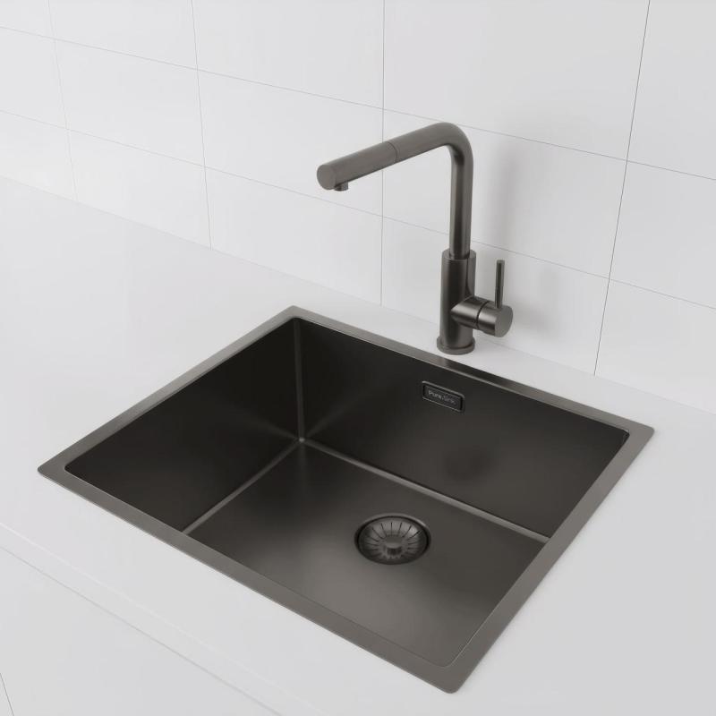 Pure.Sink Prestige Spülbecken 50x40 cm PVD Gun Metal 10mm Radius Unterbau, Flachbau und Aufbau PPG5040-61