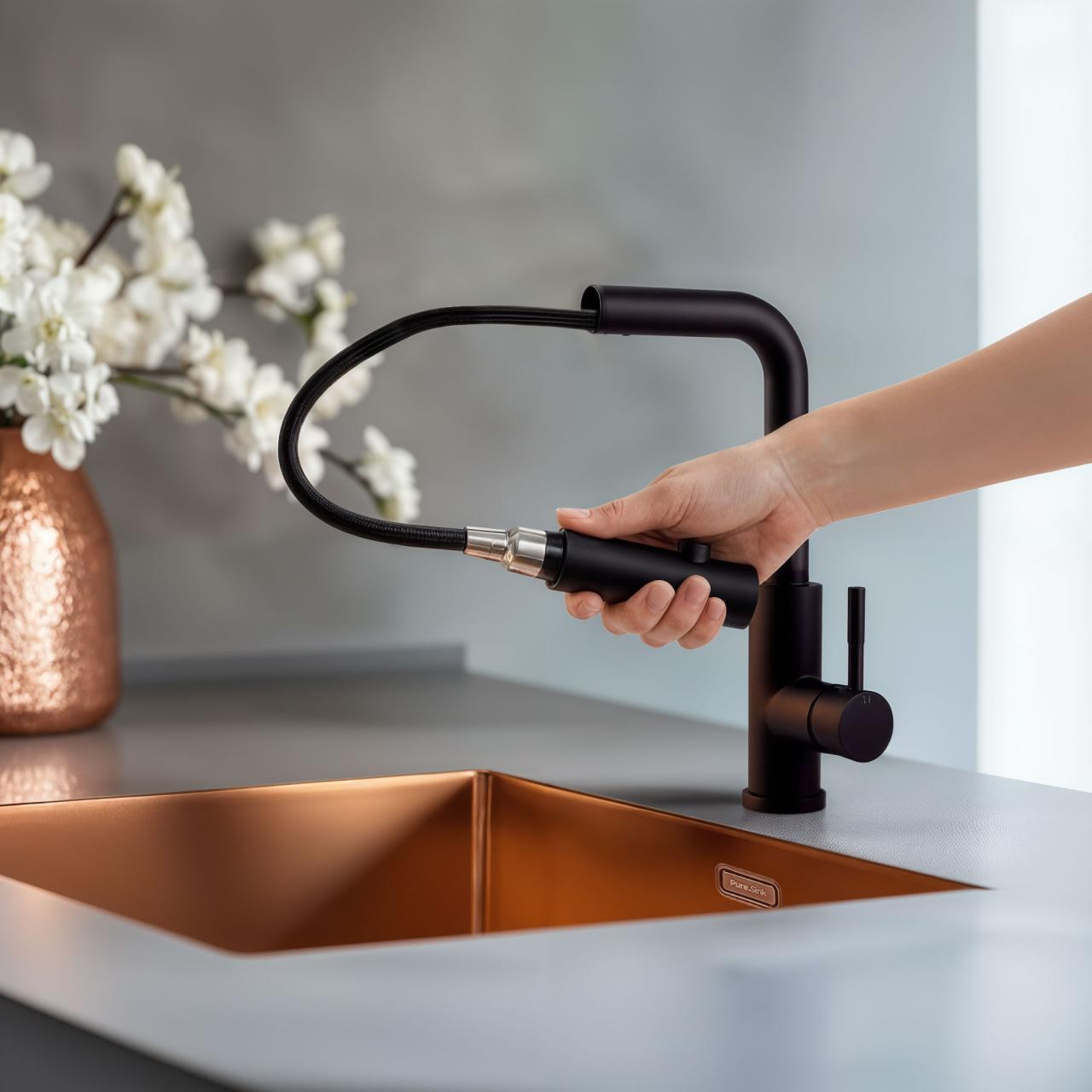 Pure.Sink Elite Steel Spark-S Küchenarmatur Mattschwarz mit ausziehbarem Auslauf PS8041-10