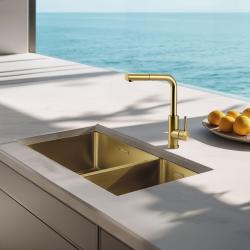 Pure.Sink Elite Steel Spark-S Küchenarmatur PVD gebürstetes Gold mit ausziehbarem Auslauf PS8041-60