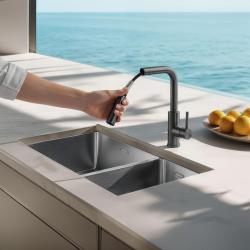 Pure.Sink Elite Steel Spark-S Küchenarmatur PVD Gun Metal mit ausziehbarem Auslauf PS8041-61