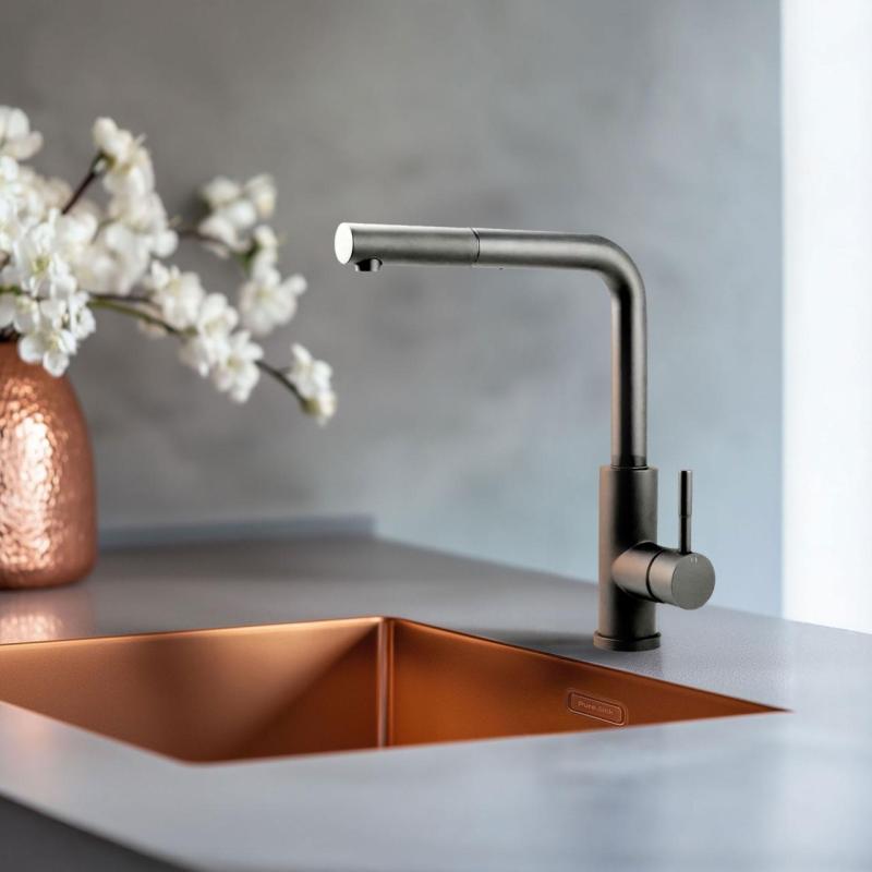 Pure.Sink Elite Steel Spark-S Küchenarmatur PVD Gun Metal mit ausziehbarem Auslauf PS8041-61