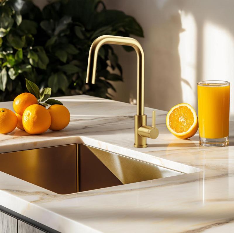 Pure.Sink Elite Steel Crystal-S Küchenarmatur PVD gebürstetes Gold mit ausziehbarem Auslauf PS8050-60