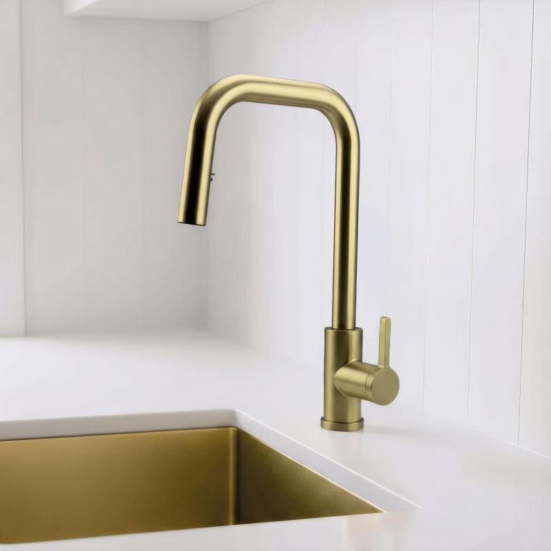 Pure.Sink Elite Steel Crystal-S Küchenarmatur PVD gebürstetes Gold mit ausziehbarem Auslauf PS8050-60