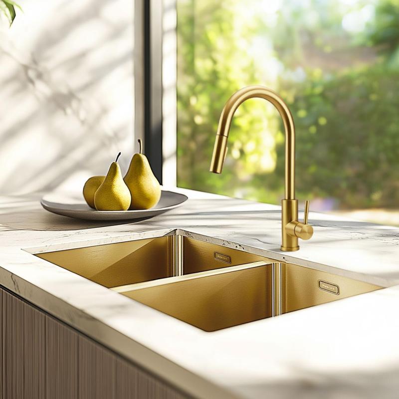 Pure.Sink Elite Steel Stream-S Küchenarmatur PVD gebürstetes Gold mit ausziehbarem Auslauf PS8045-60.