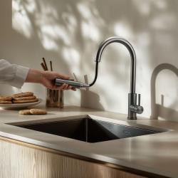 Pure.Sink Elite Steel Stream-S Küchenarmatur PVD Gun Metal mit ausziehbarem Auslauf PS8045-61