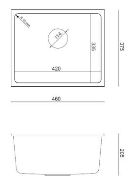 Quadri Elston Anthrazit Granit Unterbauspüle 420x335mm mit Edelstahlstopfen 1208967660