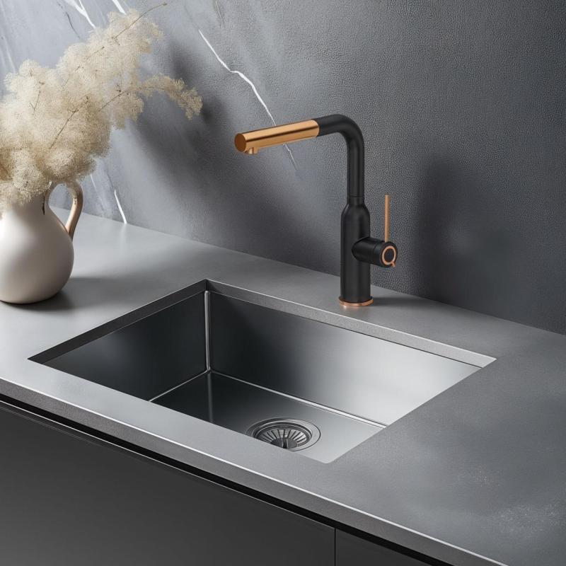 Quadri Stamford Küchenarmatur Schwarz mit PVD-Kupfer-Finish und herausziehbarem Auslauf 1208967689