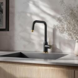 Quadri Stamford Küchenarmatur Schwarz mit PVD-Gold-Finish mit schwenkbarem Winkelauslauf 1208967703