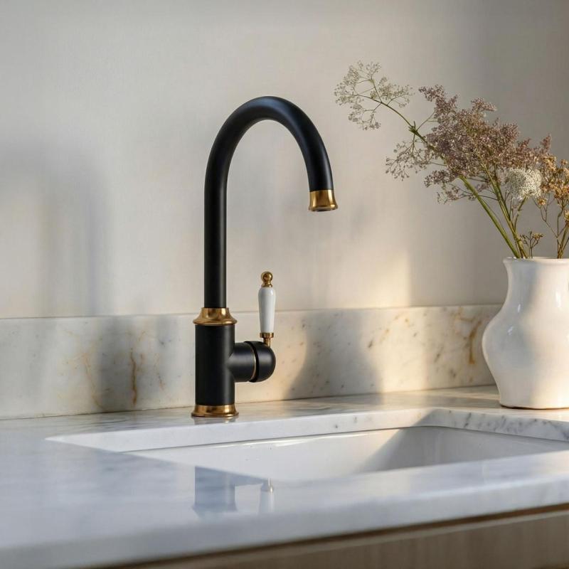 Quadri Worksop Klassischer Nostalgischer Schwarzer Küchenhahn mit PVD-Kupferbeschichtung und Keramikgriff 1208967723