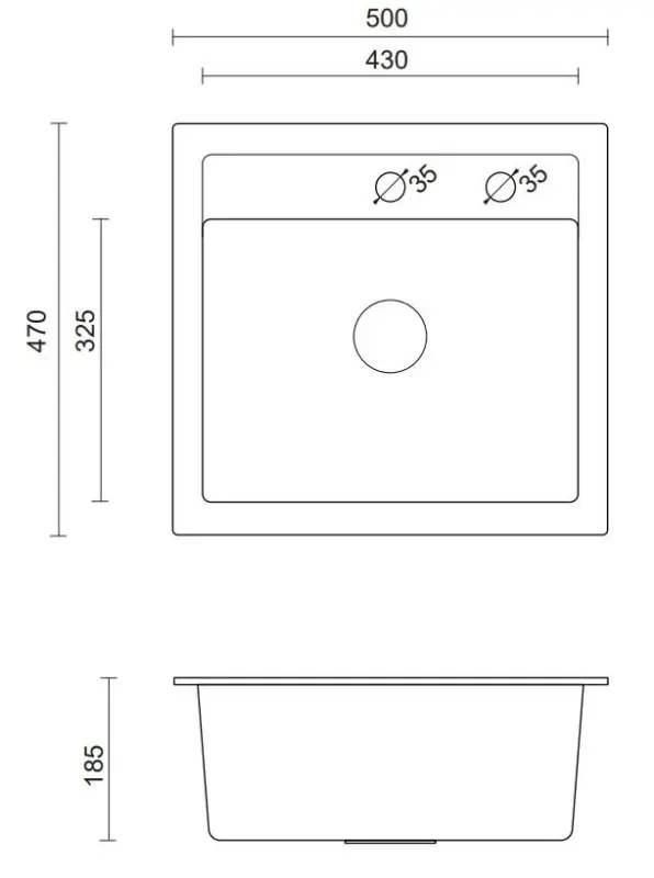 Quadri London Granit Grau Spüle 50x47cm mit Hahnloch Aufsatz - 1208967727