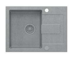 Quadri Sutton Grau Granit Einbauspüle 60x45cm mit Abtropffläche, Umkehrbar mit Grauem Stopfen - 1208967750