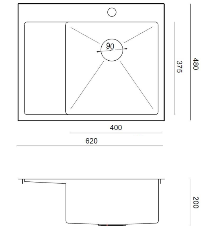 Aquadesign Clara Spülbecken Edelstahl mit rechter Schüssel 62x48cm Aufsatz- oder Flachmontage mit Abtropfgestell, Hahnlochbank und Edelstahlstopfen - 1208967755