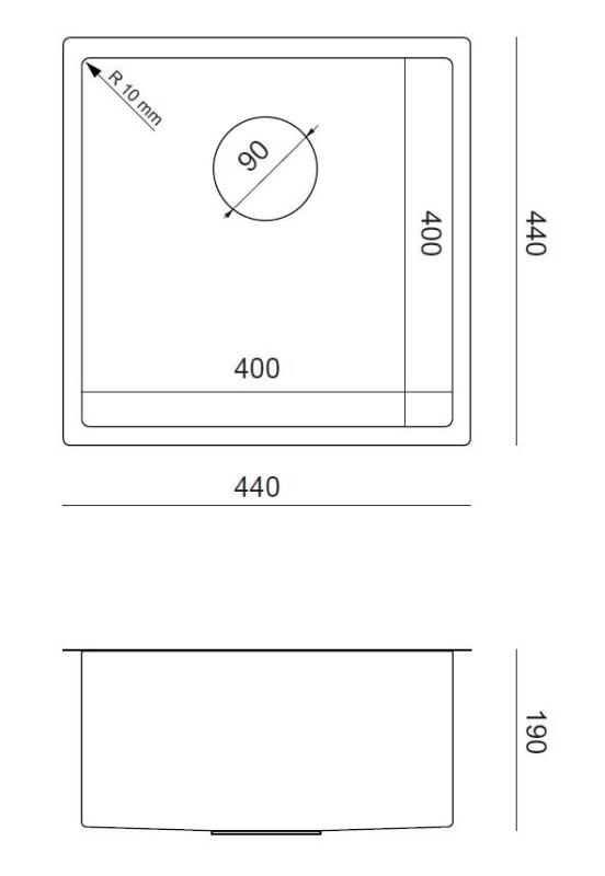 Aquadesign Zara Edelstahlspüle 44 x 44 cm Unterbau, Einbau und Aufsatz mit Edelstahlstopfen – 1208967760