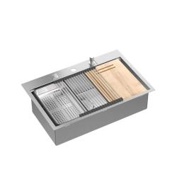 Aquadesign Vesta Edelstahl Spülbecken 76x49cm Auflage- und Flacheinbau mit Armaturenbank, inklusive Edelstahlstopfen und Zubehör - 1208967762