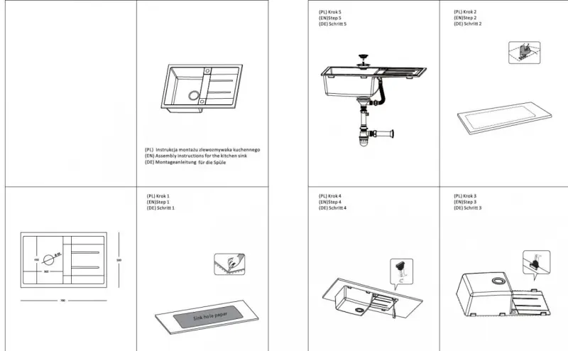 Quadri Sheffield Weißes Granit-Aufbauspülbecken 78x50cm mit Abtropffläche und Goldener Stopfen - 1208967802