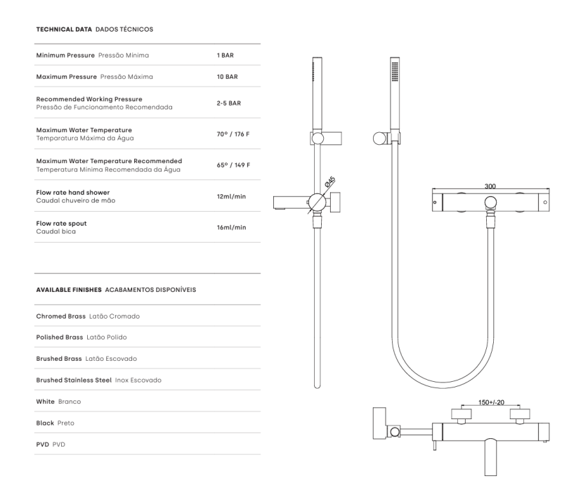 Wasserevolution Flow Zwei-Wege-Thermostat-Duschmischer mit Handbrause Chrom T130TN01